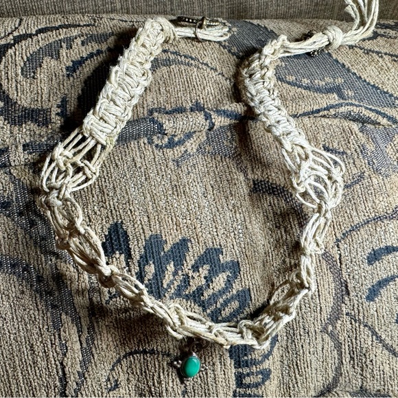 1990’s Macrame necklace with Malachite and silver pendant. - Picture 2 of 13